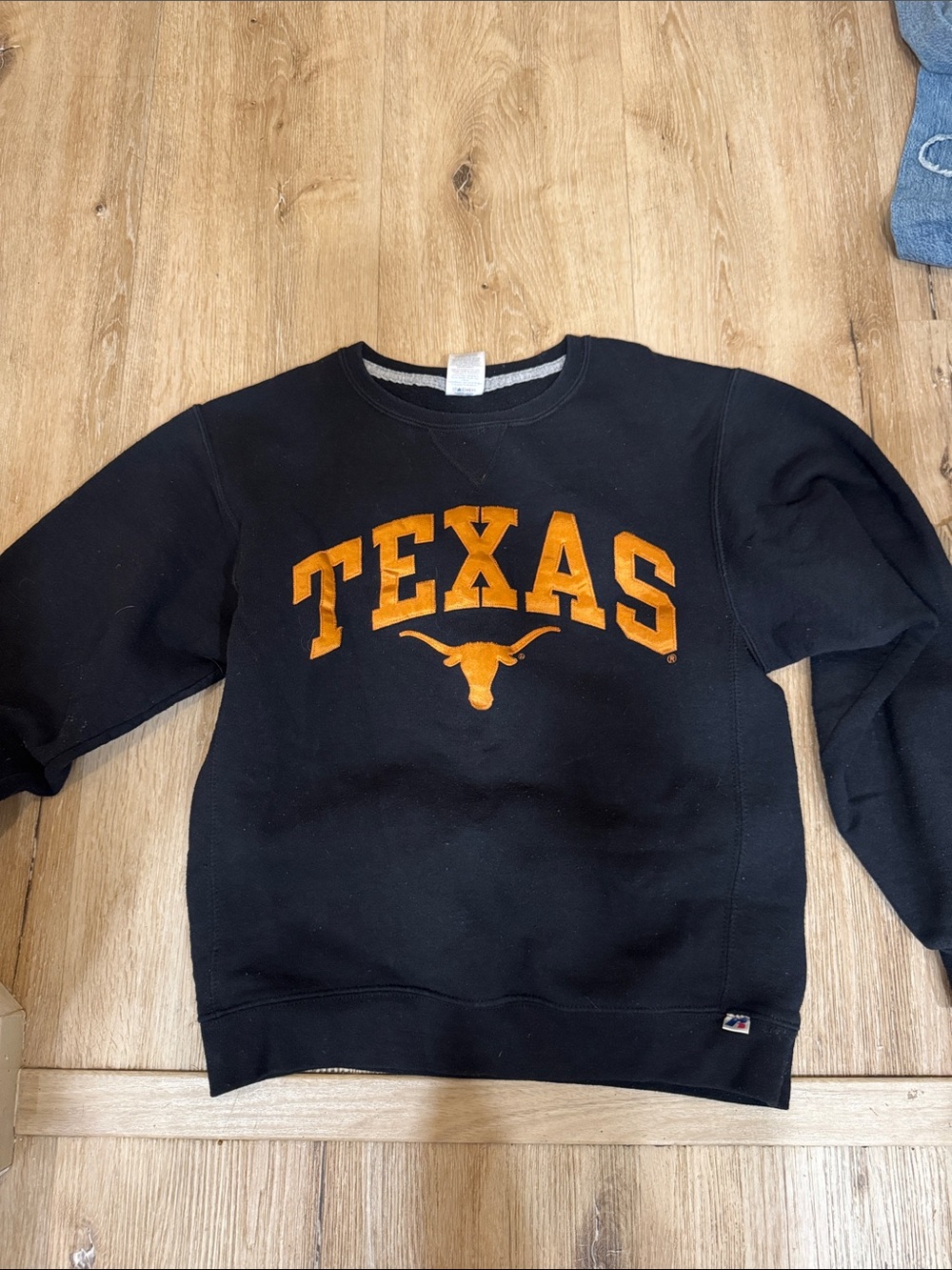 Russell Athletic Black Crewneck Sweatshirt with Orange Texas Logo